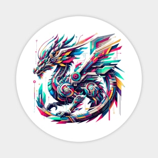 Neon Mythos: Vibrant Cyber Dragon Tee Magnet